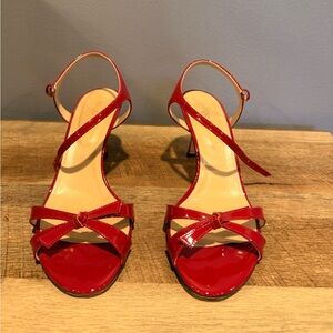 Sergio Rossi Vitellino Vernice Red Patent Knot-Front Strappy Low Heels